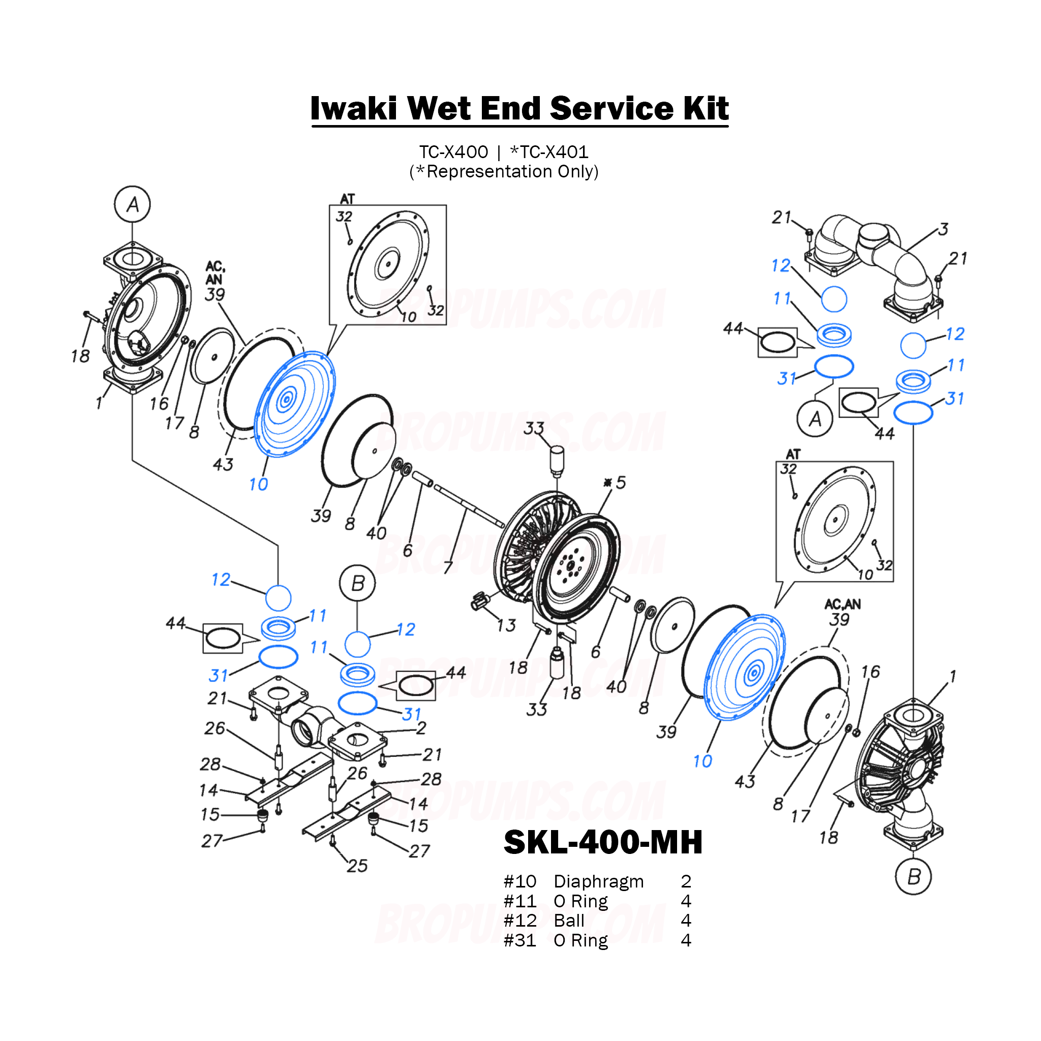 Iwaki Mixed Metal TC-X400 TC-X401 Hytrel Diaphragm Service